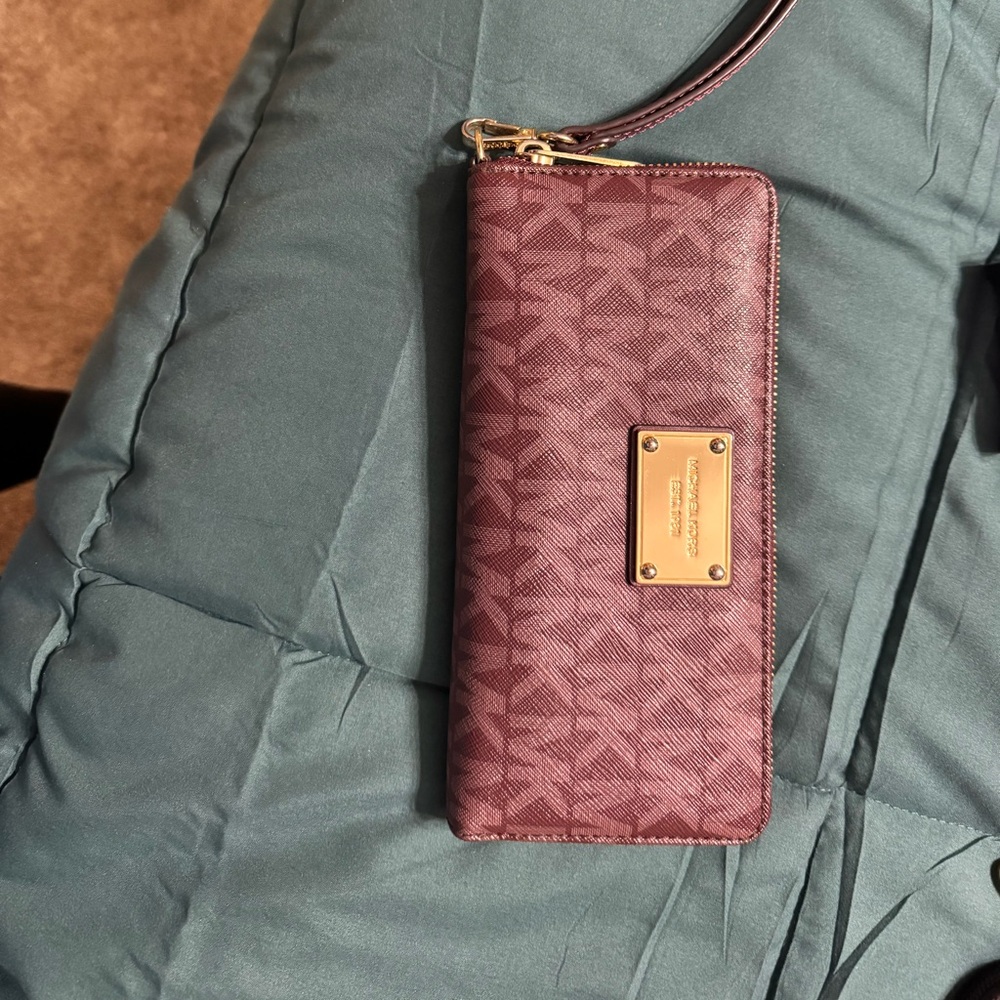Michael Kors Plum Wristlet with Gold Accents